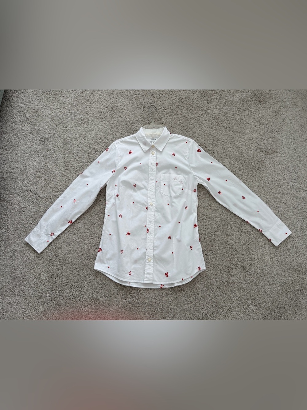 J. Crew White Button-Up Shirt with Red Heart Motif